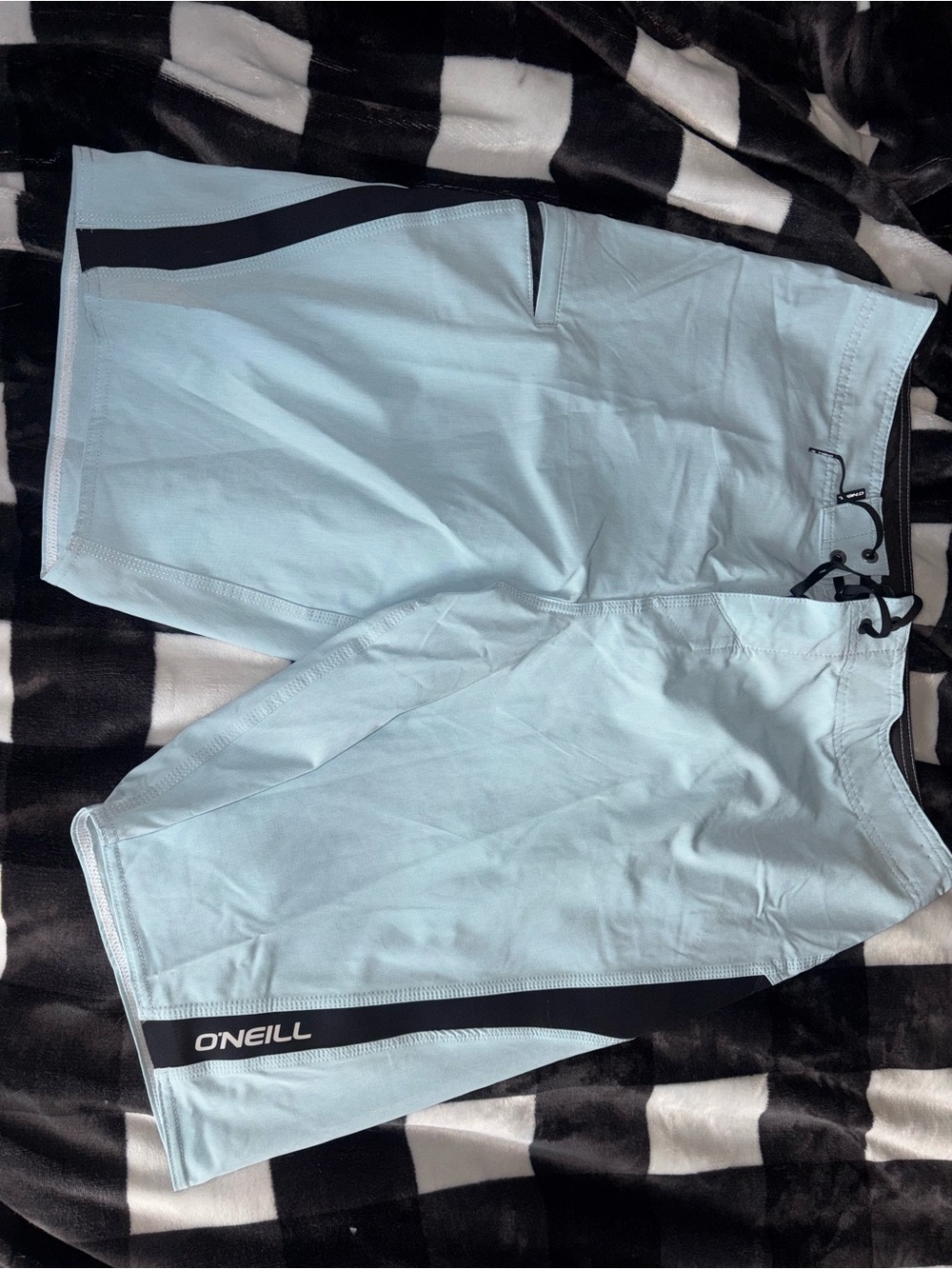 O'Neill Light Blue Swim Boardshorts with Black Accents